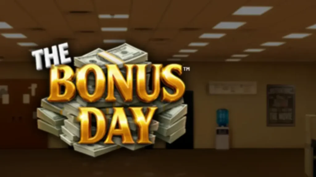 Tampilan visual slot The Bonus Day dengan elemen kantor dan fitur bonus