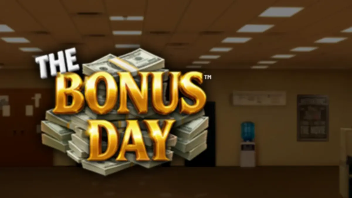 Tampilan visual slot The Bonus Day dengan elemen kantor dan fitur bonus