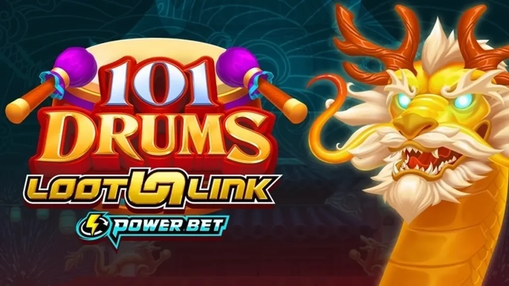 Tampilan visual slot 101 Drums dengan latar belakang ritme drum yang dinamis